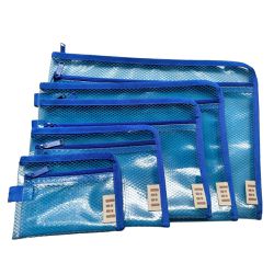 理理 liil - 透感六角網格彩虹雙拉鍊袋-XS+S+M+L+XL-泡泡藍 (5入組)