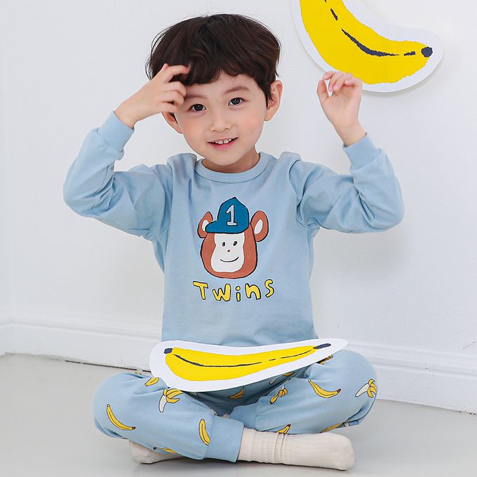 正韓 Cogibu - 極舒適無螢光劑 100% 有機棉幼兒/兒童睡衣/家居服套裝組-明星球猿