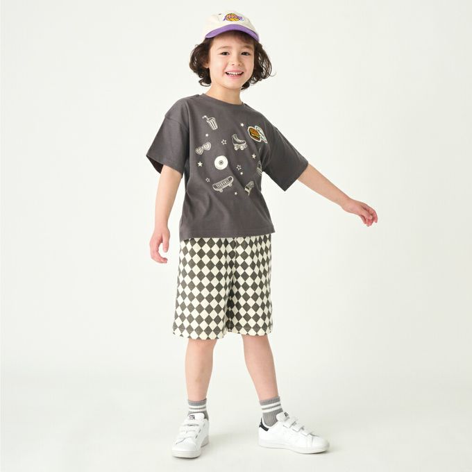 日本 evercloset - 100%棉 漢堡貼布短袖上衣-深灰