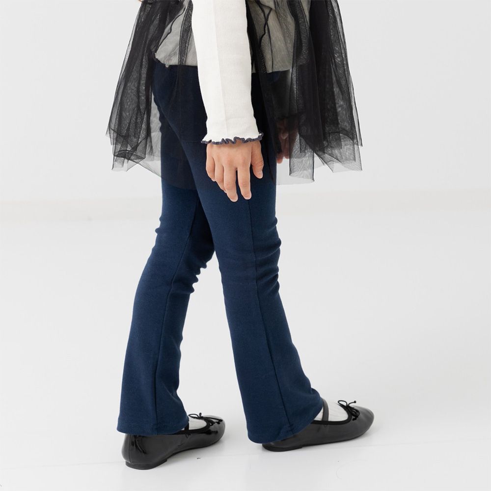 推薦！百搭彈力微喇叭褲-海軍藍