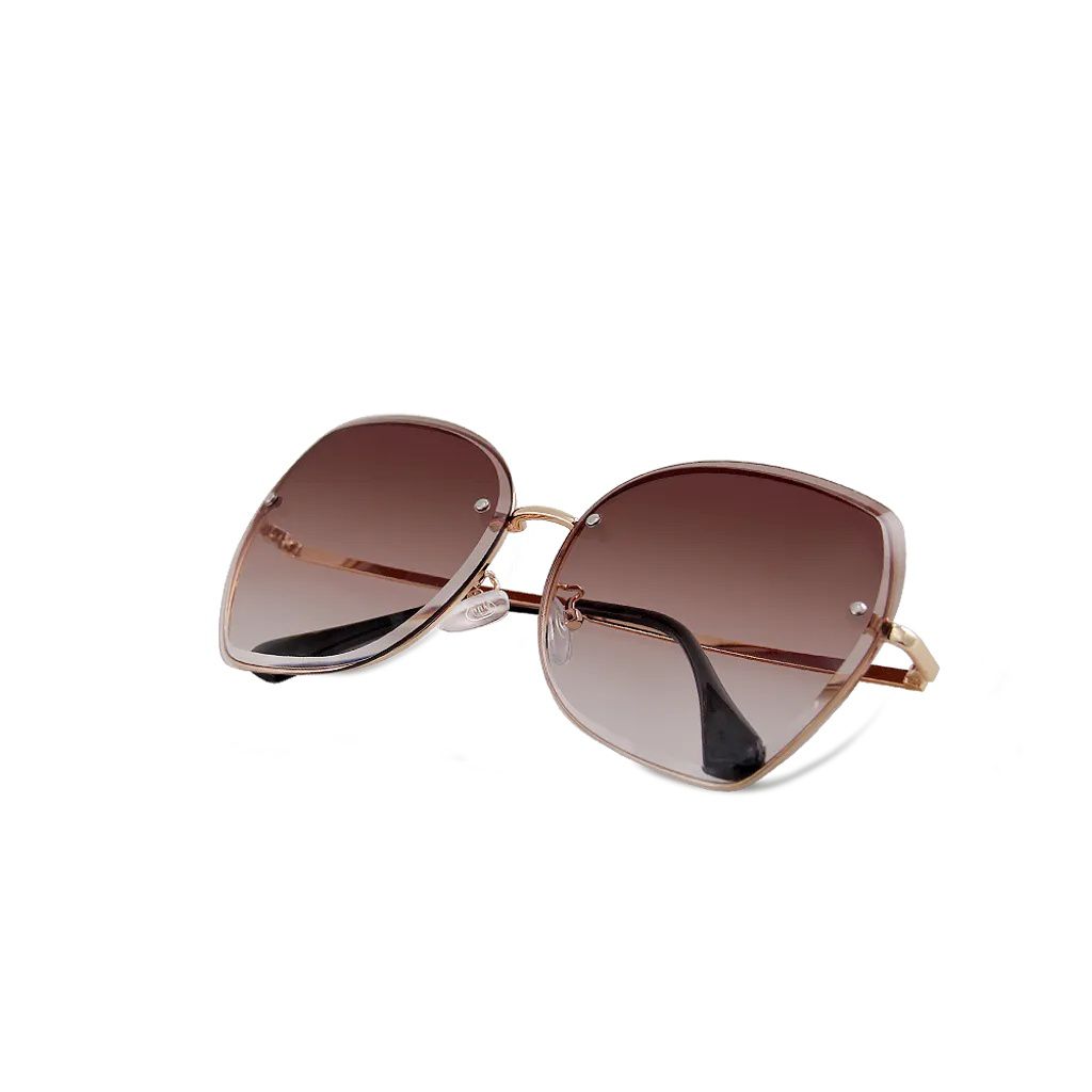 ALEGANT - 韓系大框顯小臉亮啡棕鑲嵌金框造型墨鏡│UV400太陽眼鏡