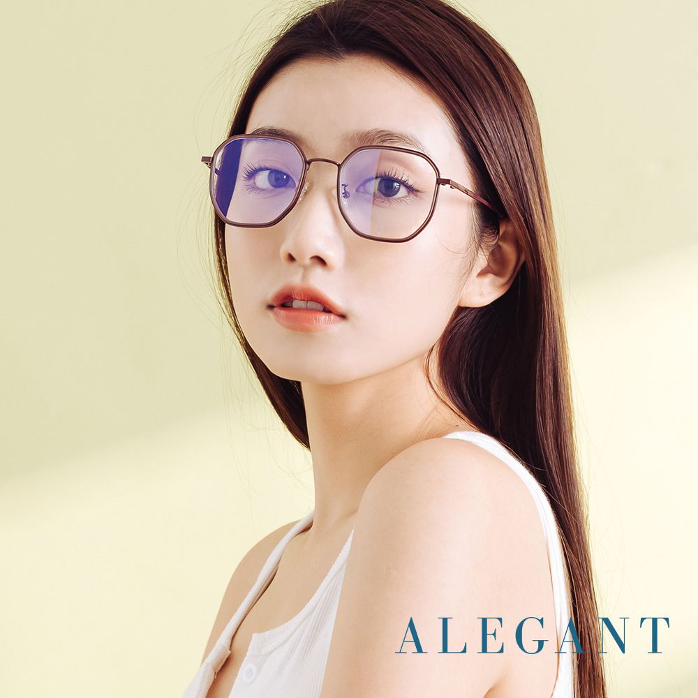 ALEGANT - 北歐極簡鹿角棕金屬鑲嵌輕量TR90光學框UV400濾藍光眼鏡