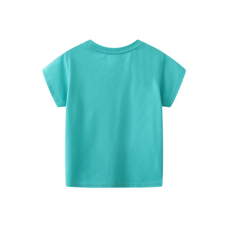 Jumping meters - 棉質圓領短袖上衣-可愛恐龍-綠色