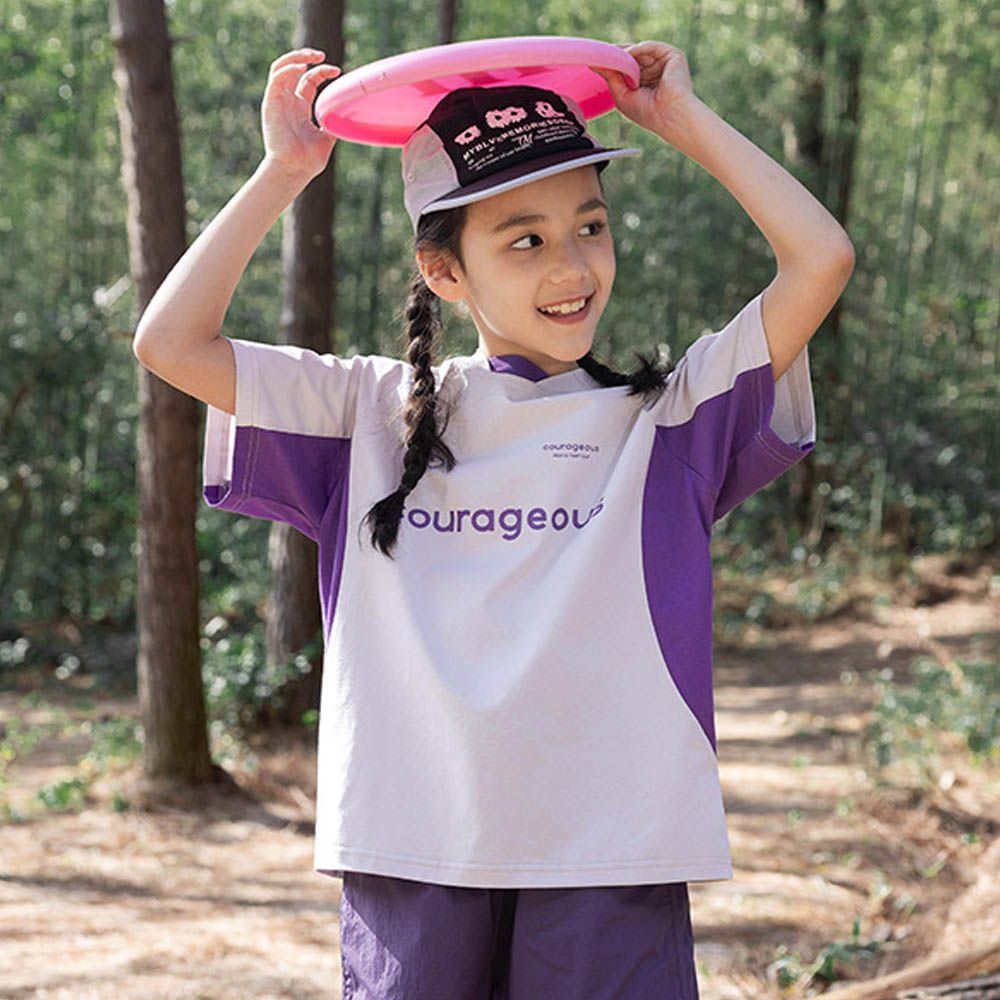 涼感吸濕快乾拼色短袖上衣-courageous-灰紫