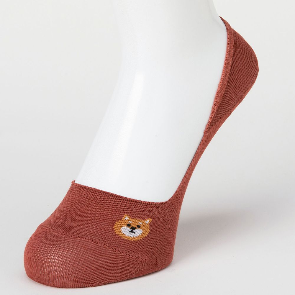 日本 okamoto - 超強專利防滑ㄈ型隱形襪-保暖針織 深履款-柴犬 磚紅 (23-25cm)