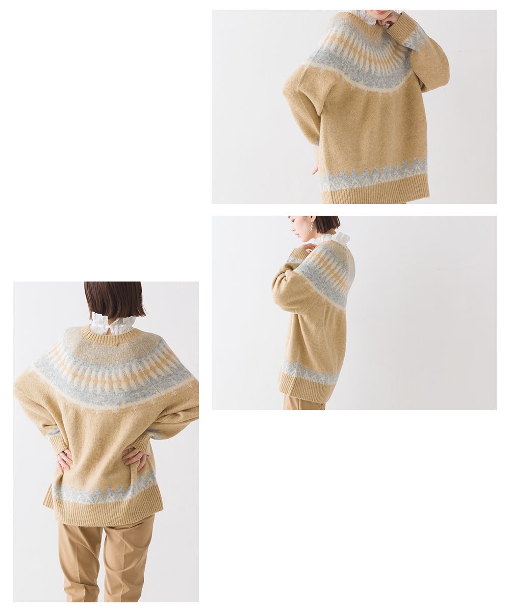 日本 OMNES - 羊毛混紡歐風圖騰毛衣-秋日棕