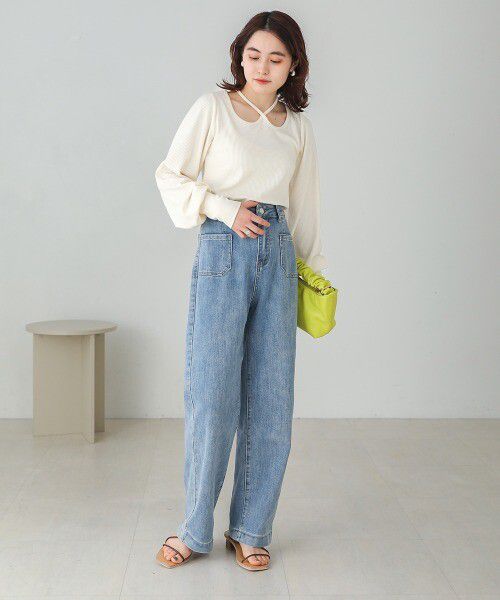 日本 Bab - 2WAY氣質綁帶羅紋泡泡袖上衣-米杏