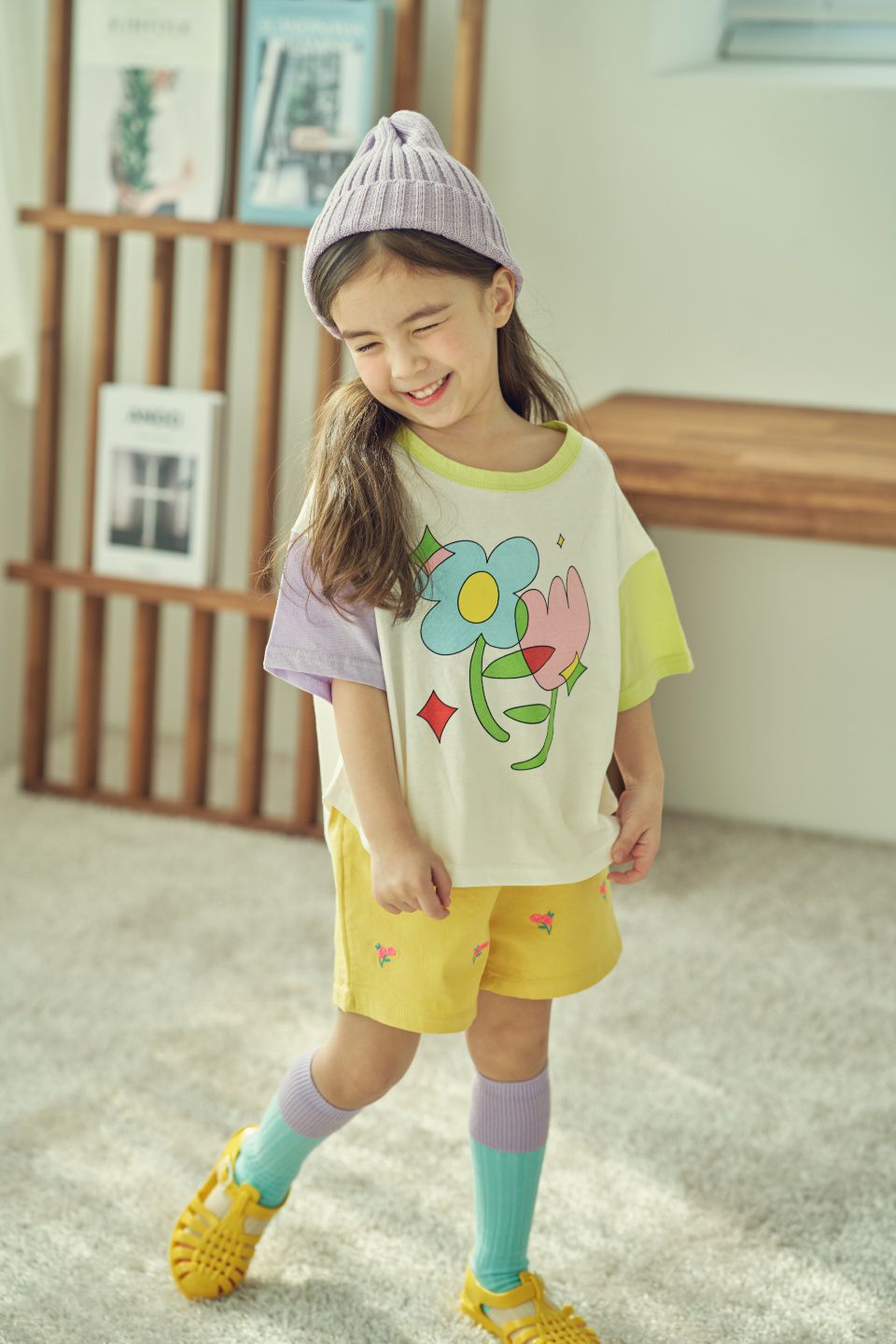 韓國 Mimico - 刺繡小花朵短褲-黃