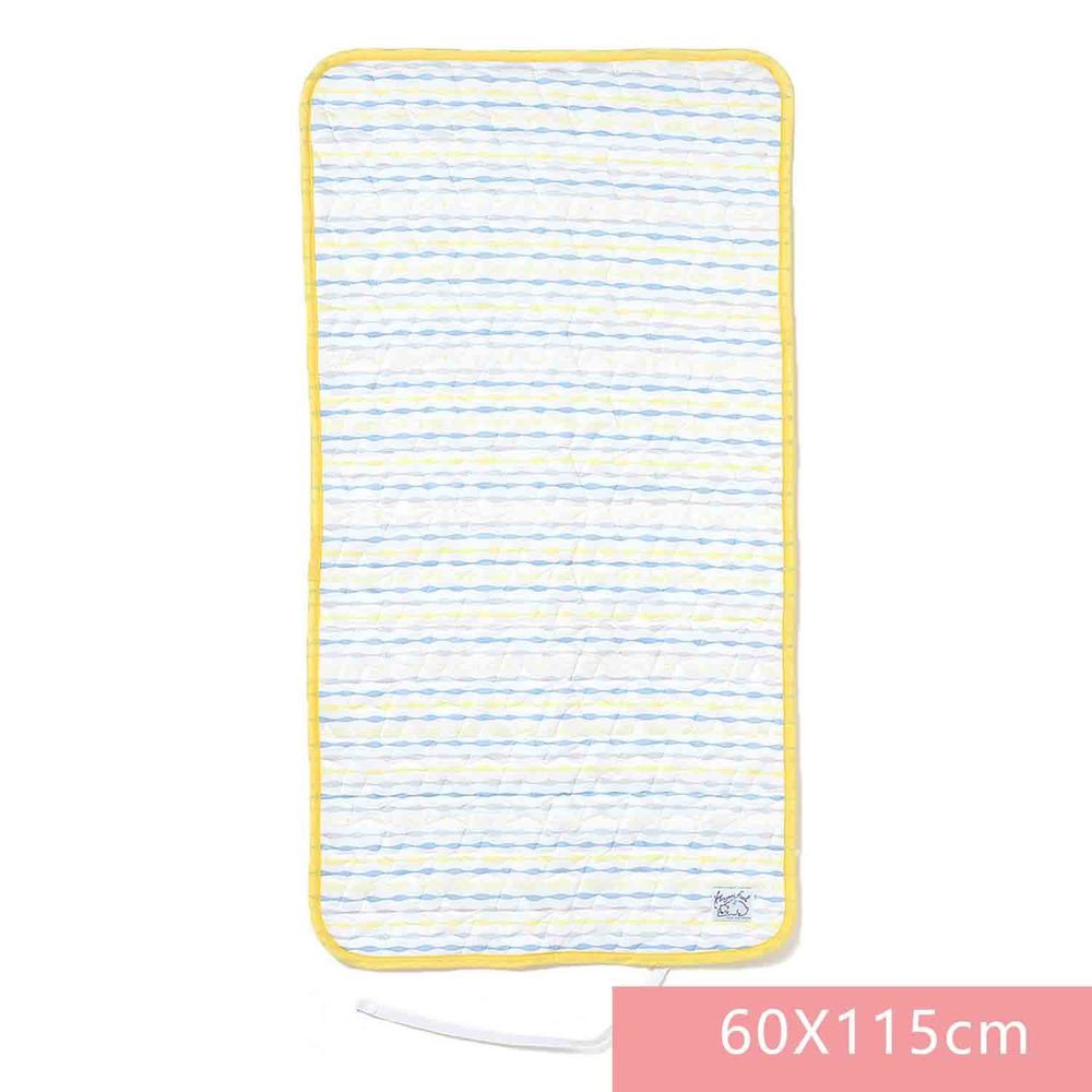 日本 SHF - 二重紗內芯涼感午睡墊-藍黃條紋-白底 (60×115cm) (W60×H115cm)