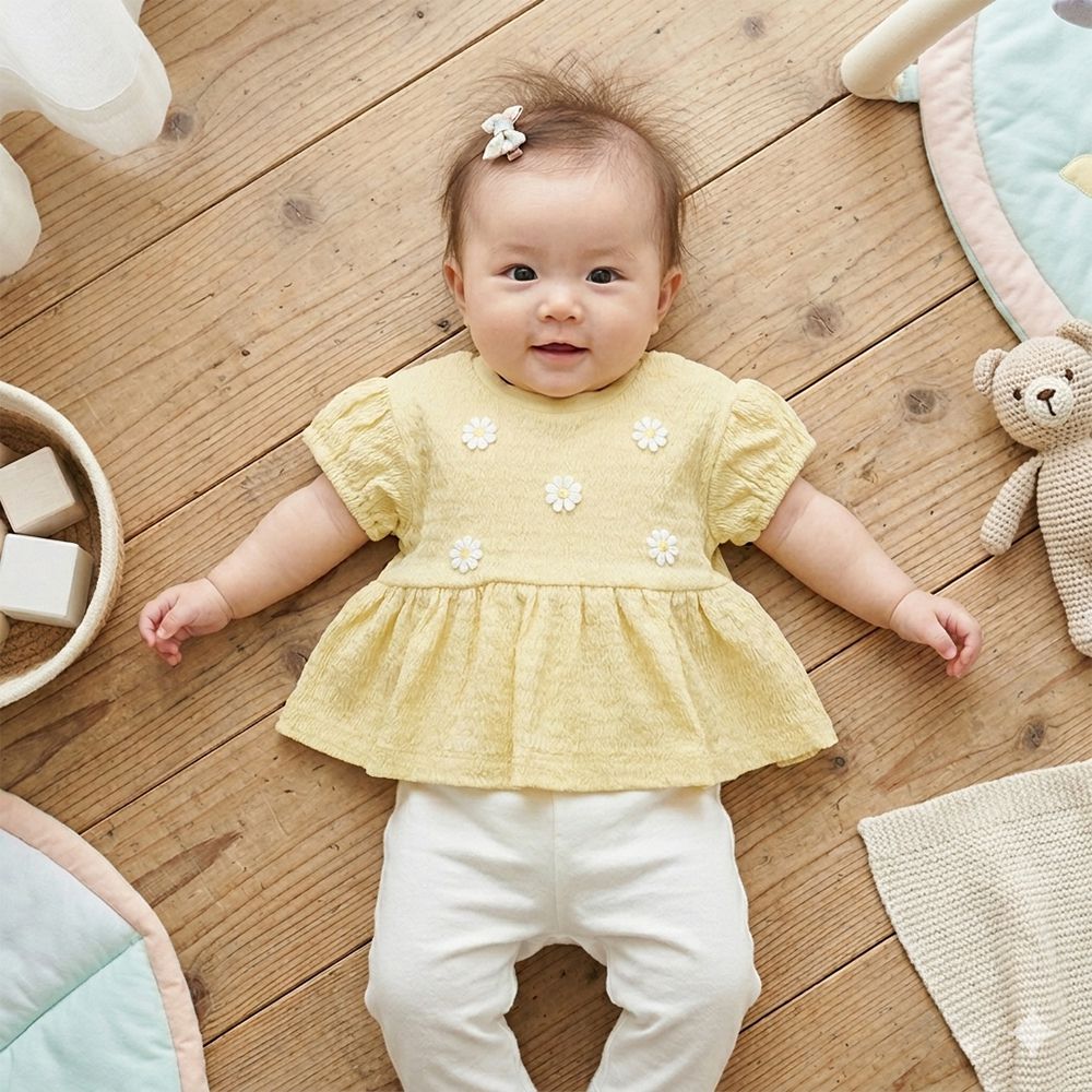 短袖T恤-小花-黃色