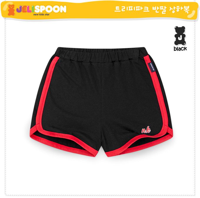 韓國 Jelispoon - 運動風字母小標短袖套裝-黑