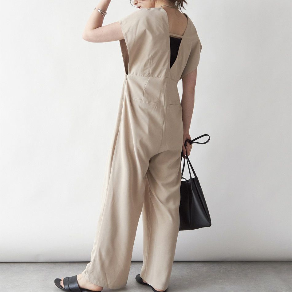 日本 Rejoule - 時尚落肩收腰吊帶褲-優雅黑