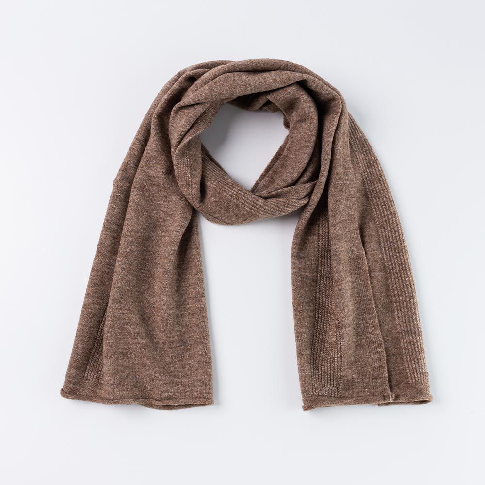 日本 AUBE - 羊毛混編織保暖圍巾-深可可 (40x180cm)