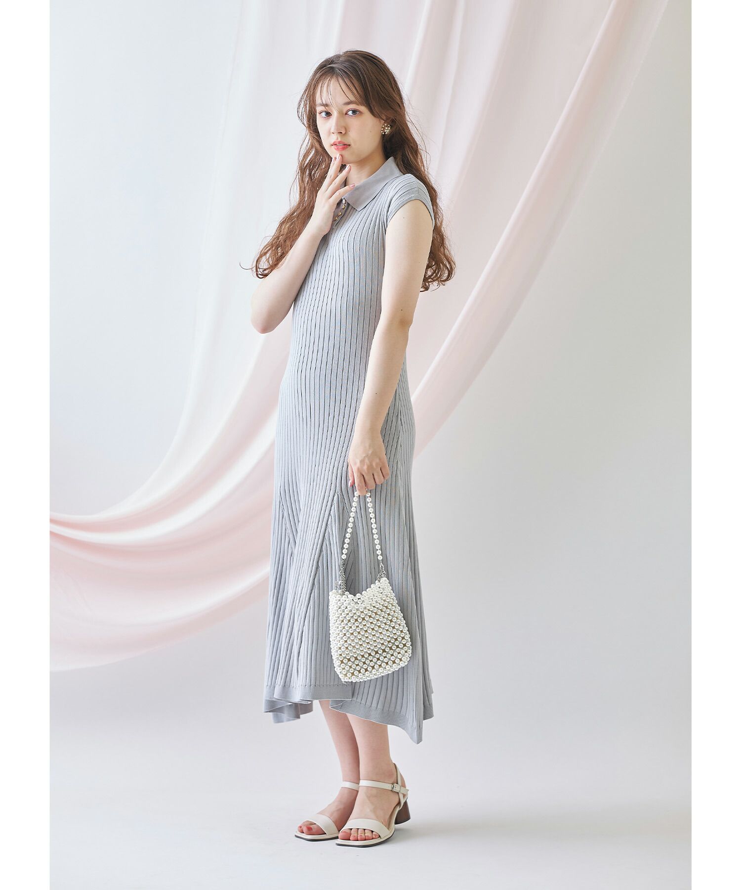 日本 tocco-closet - 直羅紋翻領修身洋裝-海軍藍