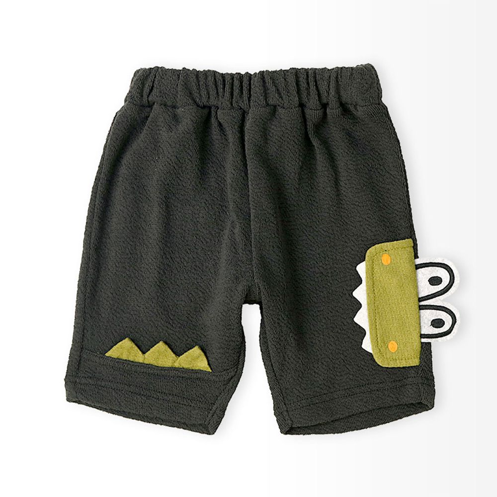 緹花針織立體圖案可愛短褲-幫鱷魚刷牙-黑