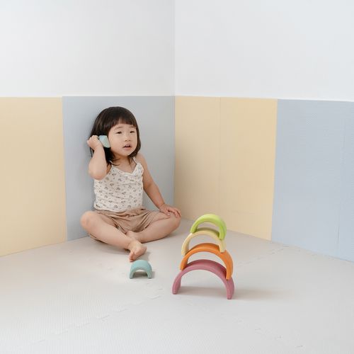 EVA無毒防撞壁貼-鵝黃灰藍 (28cm*56cm*2cm)-一包6片裝