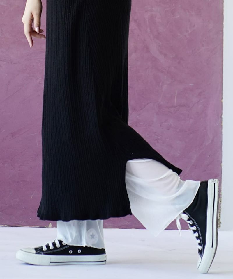 日本 zootie - 時尚透膚層次感穿搭內搭寬版長褲-網紗-深灰