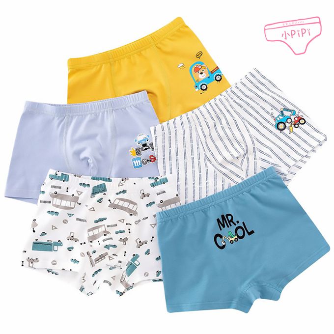 小 pipi - 純棉兒童四角平口內褲5件組_男童-汽車大集合