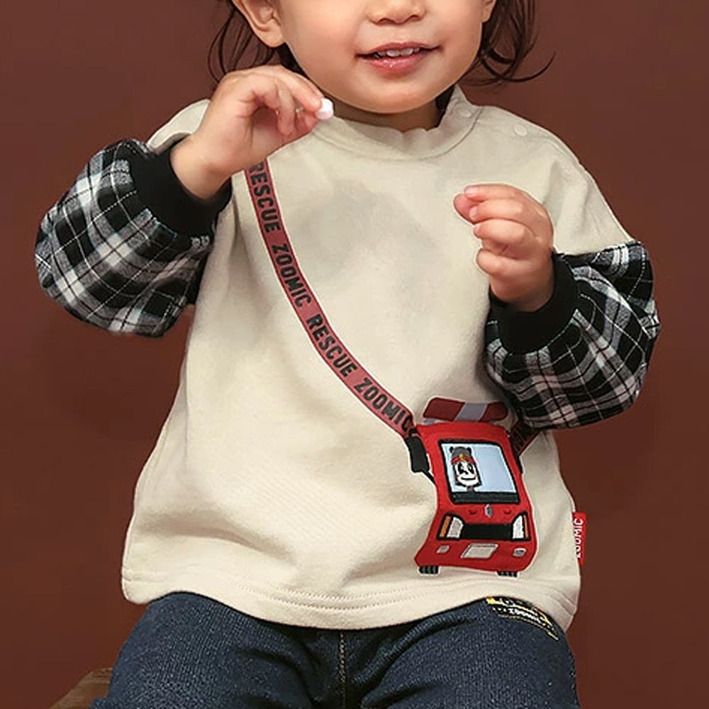 熊熊救援隊 車車口袋長袖上衣-消防車-米杏