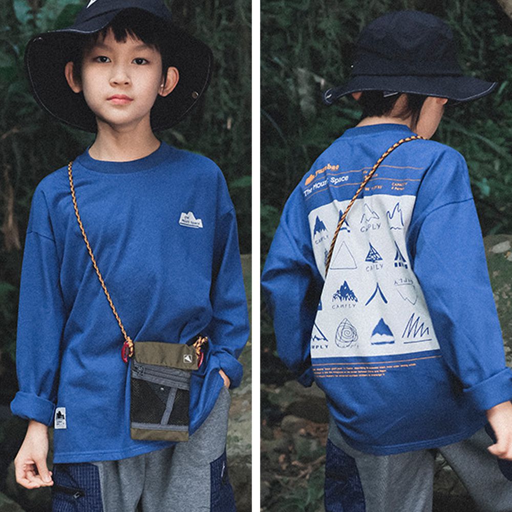 純棉圓領長袖上衣-手繪印花-藍色