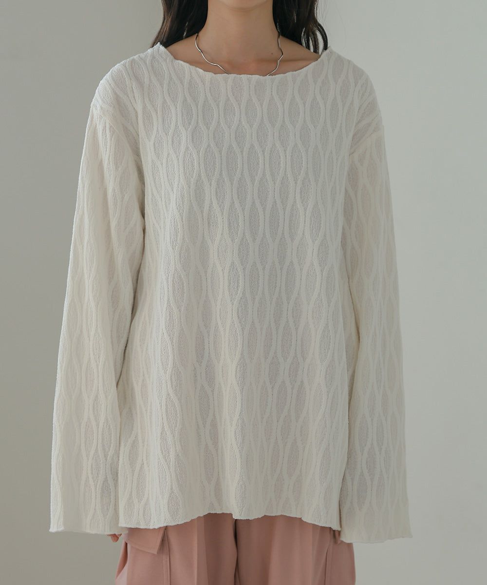 日本 Bab - 質感波紋薄長袖上衣-黑