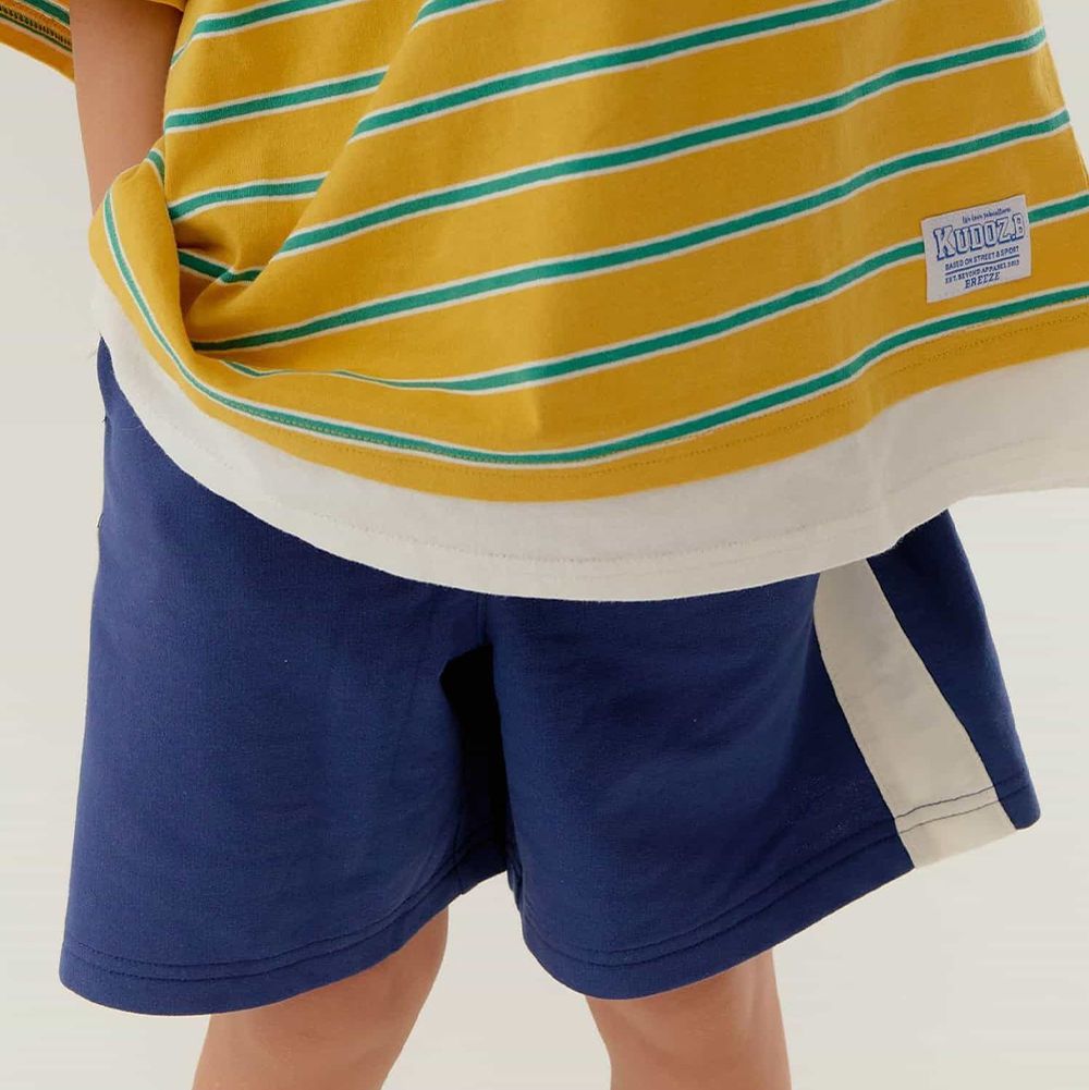 活力舒適運動風短褲-側邊條-海軍藍