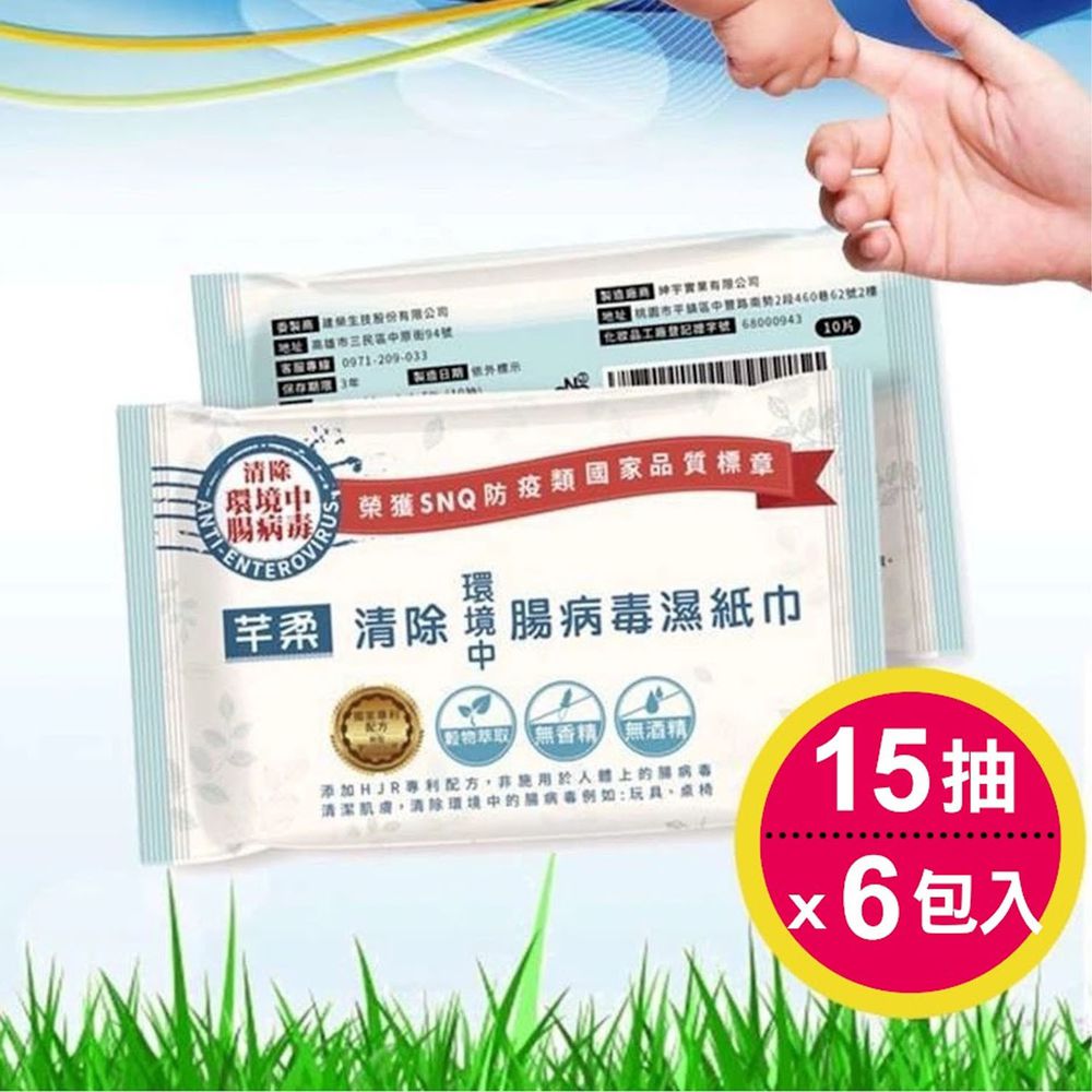 芊柔 - 清除腸病毒濕紙巾-隨身包組-15抽*6包入