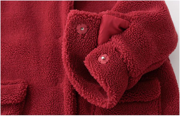 喜氣羊羔毛大衣-金屬愛心扣-粉色