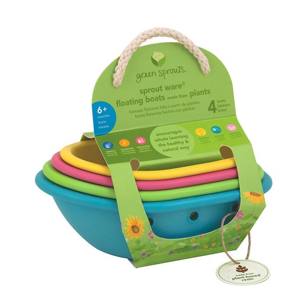 美國 green sprouts - 小綠芽植物性製成玩具堆疊杯4入組-彩船款