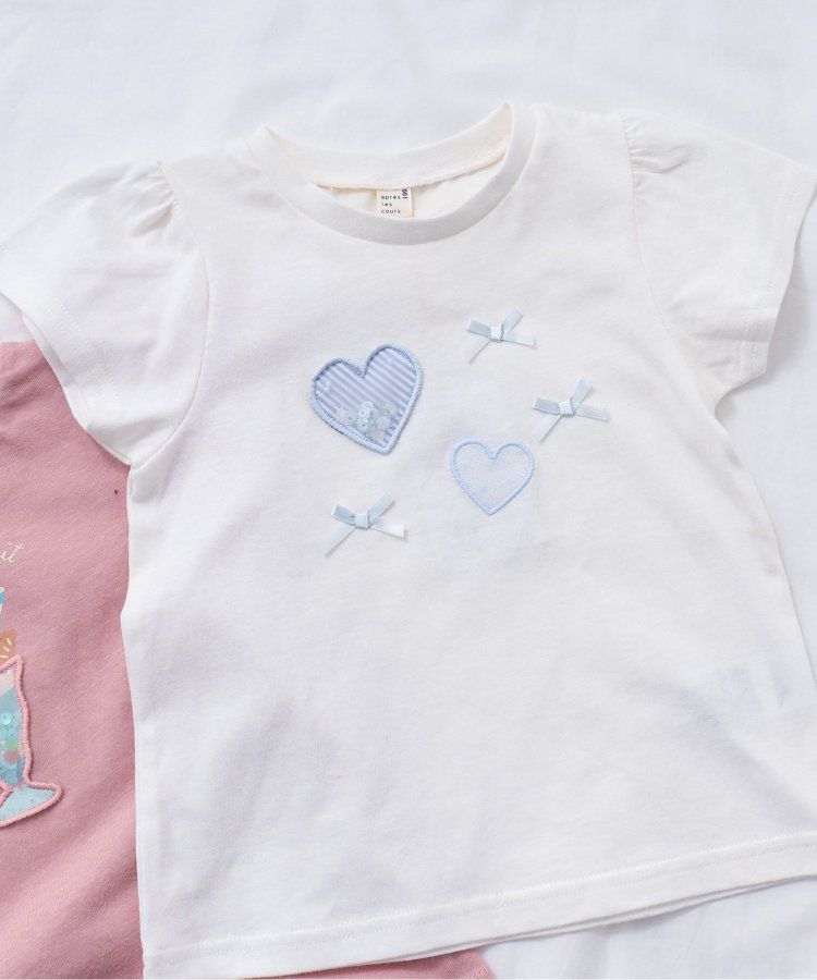 日本 apres les cours - 亮片點綴俏麗印花短袖上衣-愛心-淺綠