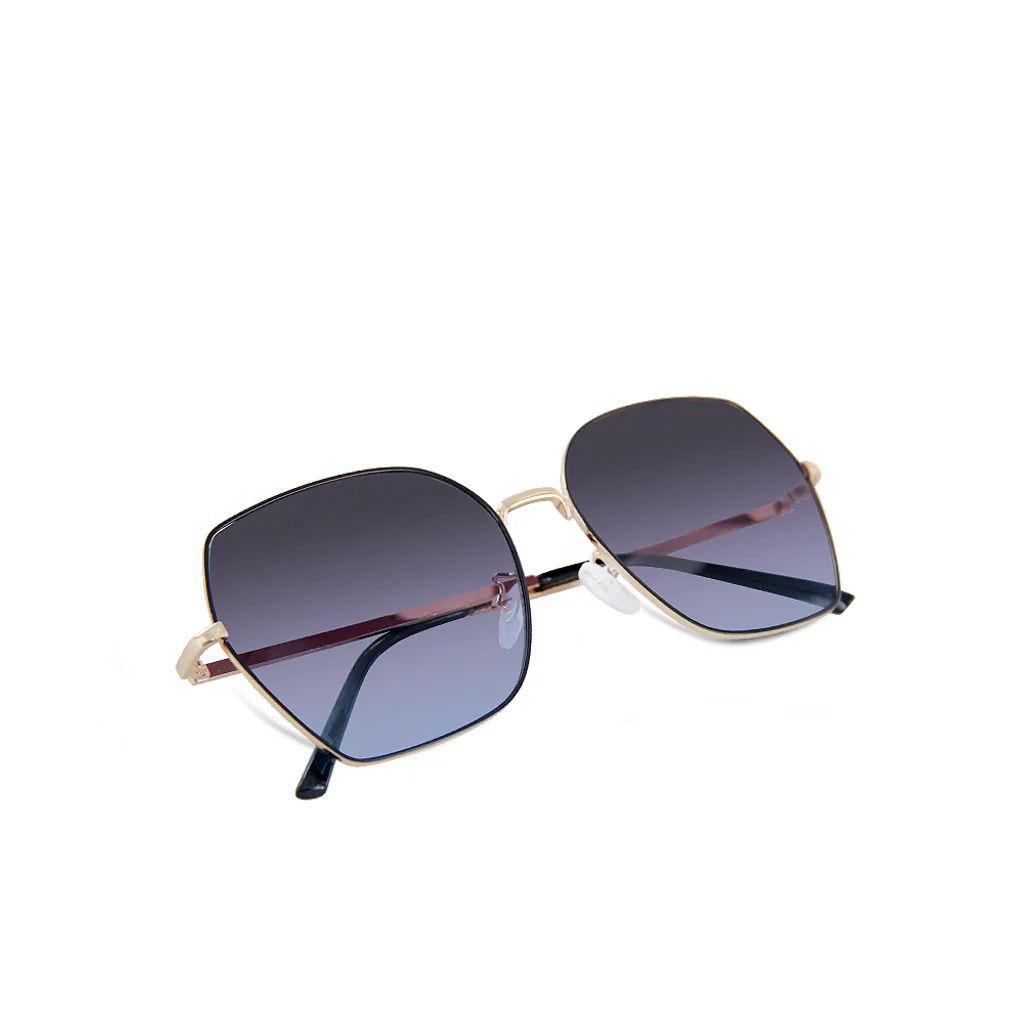 ALEGANT - 韓潮街拍時尚墨羽藍金框幾何造型墨鏡│UV400太陽眼鏡