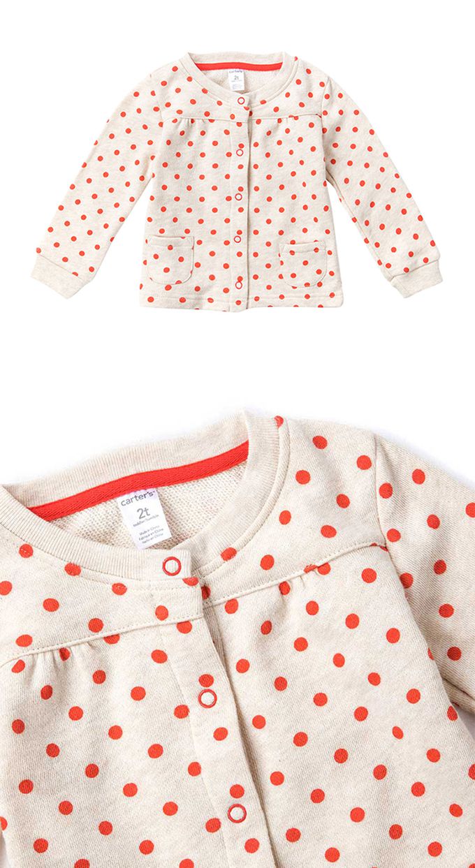 美國 Carter's - 點點棉質釦式長袖外套-米桔