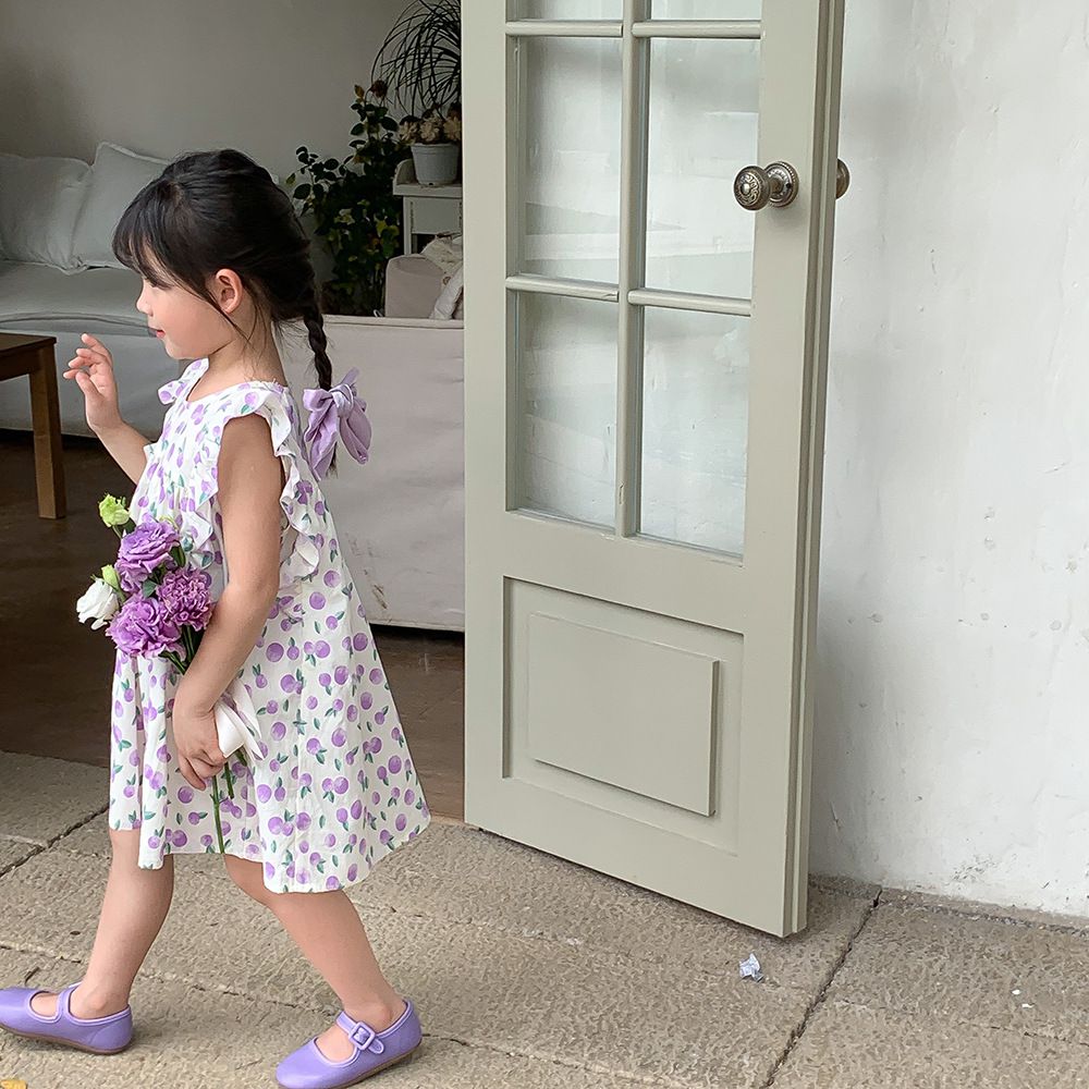 浪漫荷葉袖棉質連身洋裝-繽紛愛心-白色