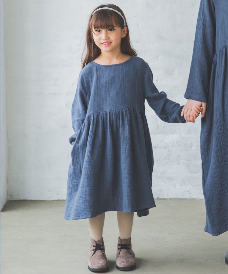 日本 PAIRMANON - 透氣二重紗 簡約薄長袖洋裝-孩子-洋紅