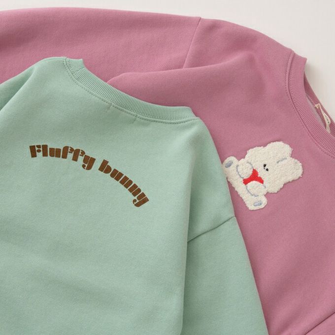 日本 Lycee mine - 可愛相良刺繡裏起毛長袖上衣-愛心小熊-米白