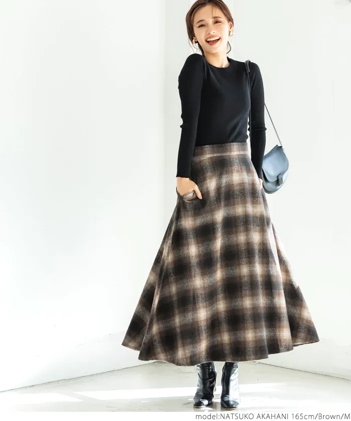 日本 COCA - 氣質歐風格紋修身長裙-暖橘藍