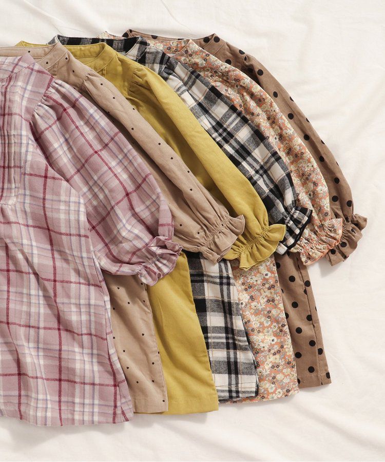 日本 apres les cours - 襯衫領微甜束口長袖洋裝-碎花-海軍藍