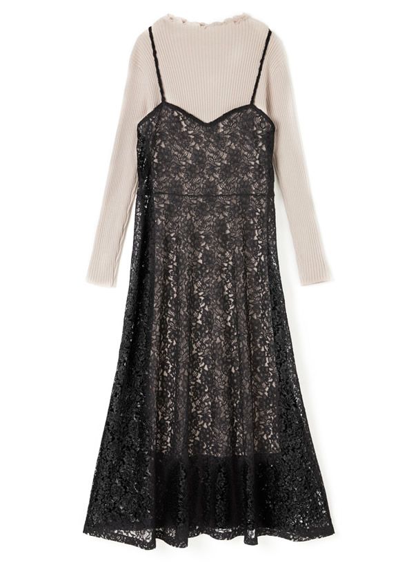 日本 GRL - 午夜緹花收腰兩件式吊帶洋裝-灰杏x黑