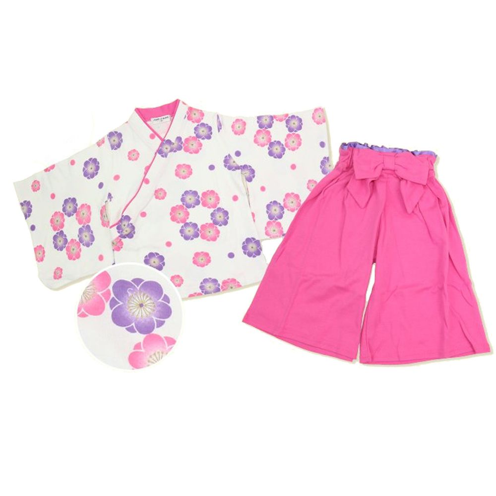 日本服飾代購 - 純棉日本傳統袴 和服(兩件式)-梅花-桃粉