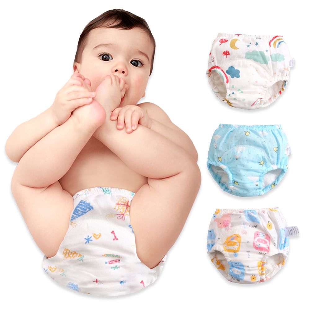 JoyNa - 輕薄透氣吸水棉質5層學習褲-3件入-雲朵彩虹+隨機2件