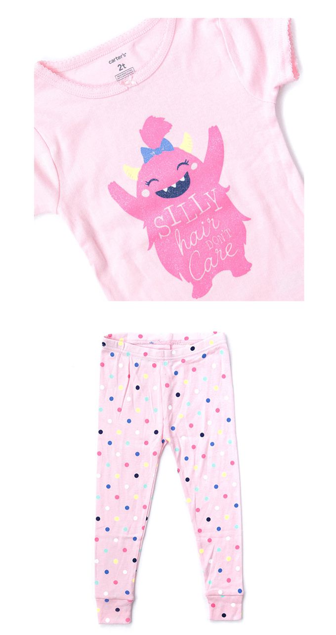 美國 Carter's - 可愛粉紅怪短袖+長褲2件組