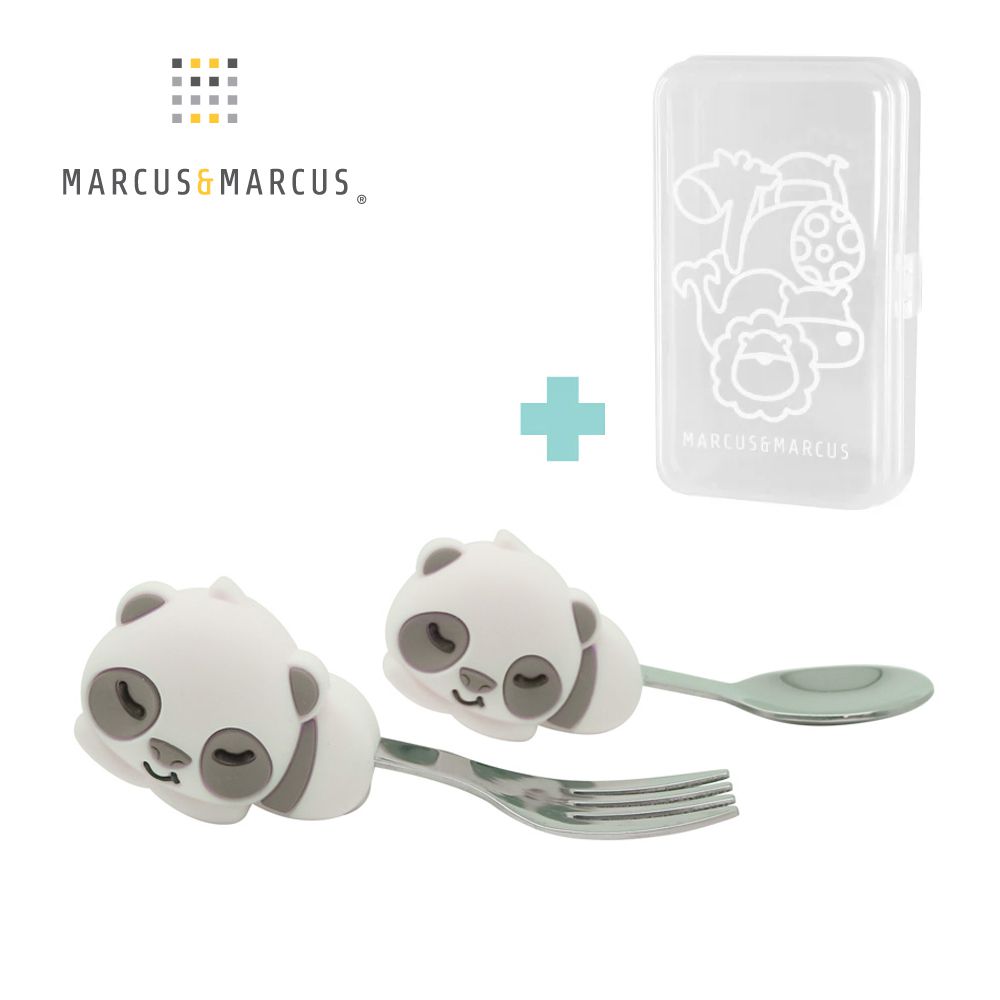 動物樂園寶寶手握訓練叉匙含盒-貓熊