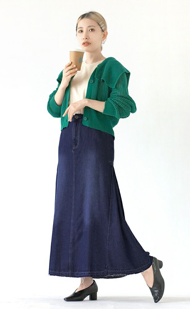 日本 zootie - 彈性輕量修臀丹寧魚尾裙-深藍