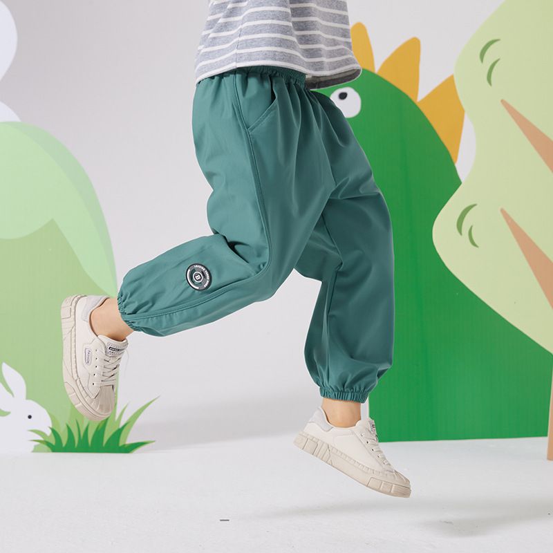 時尚百搭透氣束口長褲/防蚊褲-簡約英文字-綠色