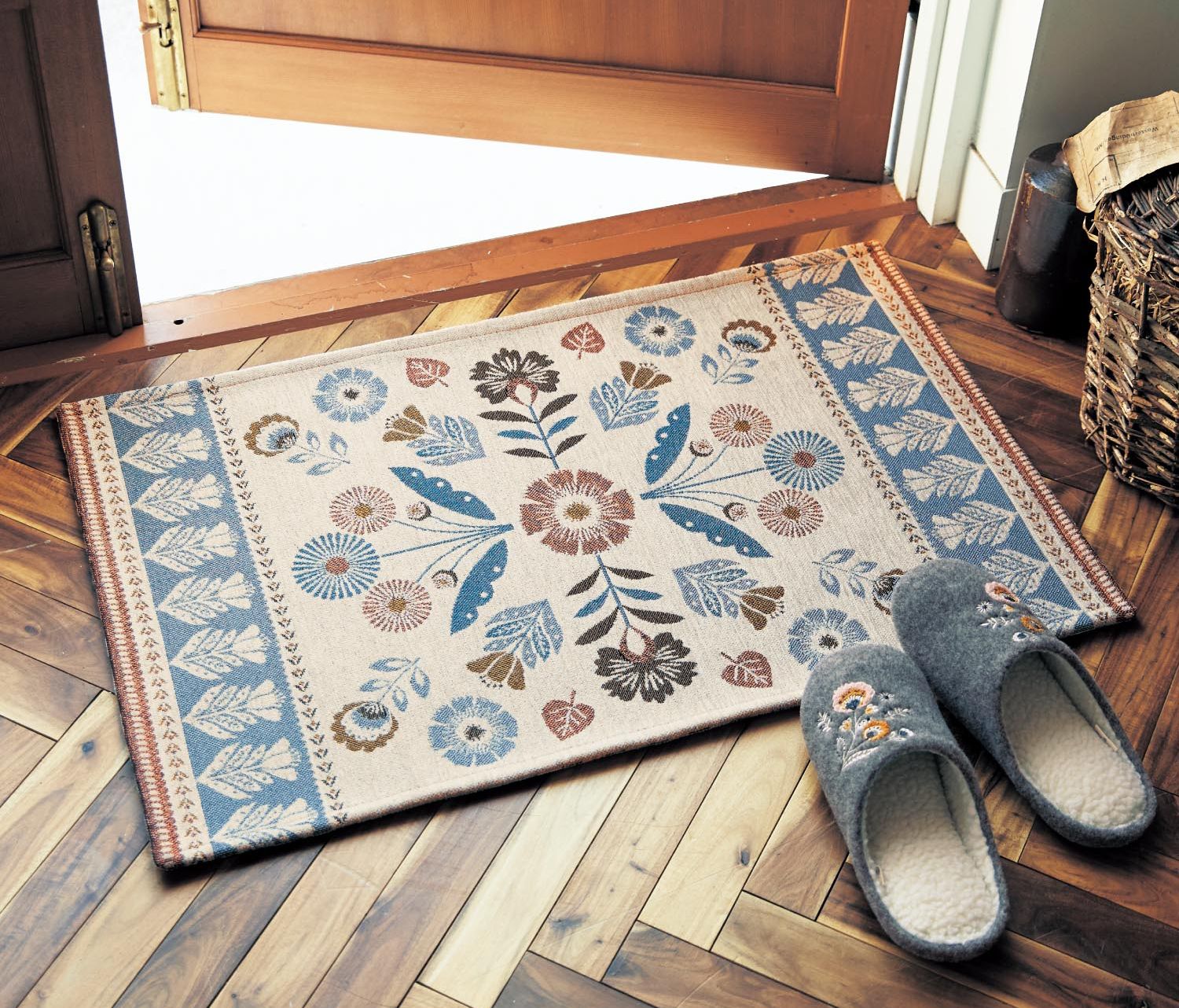 日本千趣會 - mini labo 去泥污腳踏墊-法蘭西花朵-藍綠