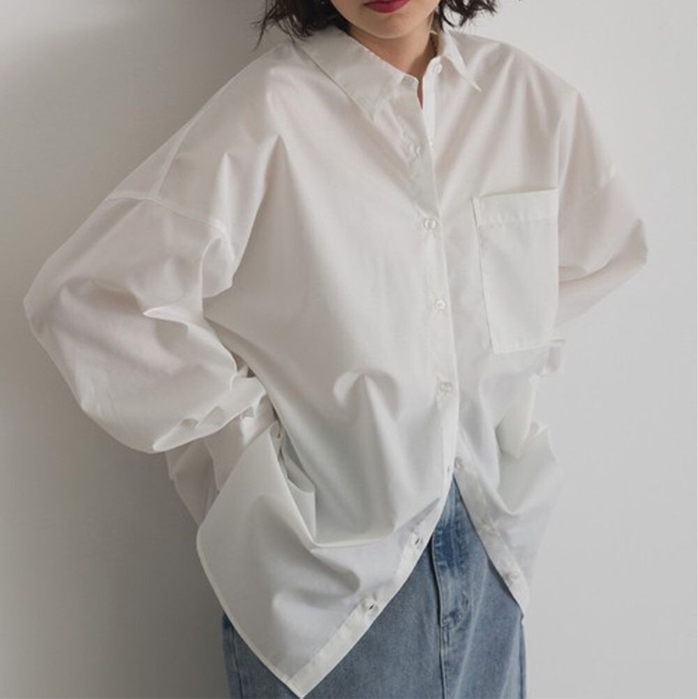 男友風寬鬆率性感長袖襯衫-白