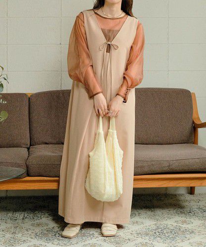 日本 Bou Jeloud - 簡約綁帶V領背心裙-冰河灰