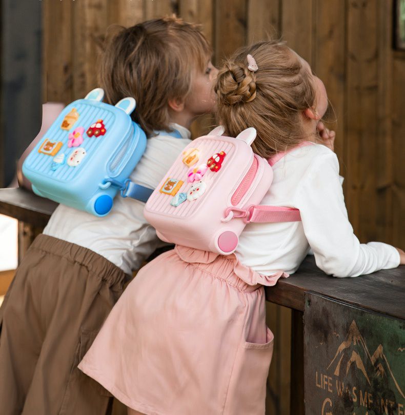 卡通DIY可拆式兒童後背包/小方包-珍珠奶茶+車車-綠色 (20.8x9.9x21.2cm)