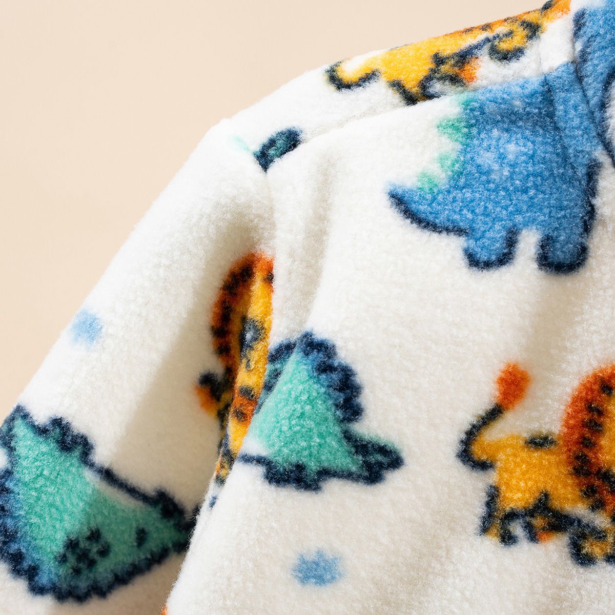 WELLKIDS - 搖粒絨立領休閒外套-繽紛恐龍-深藍色