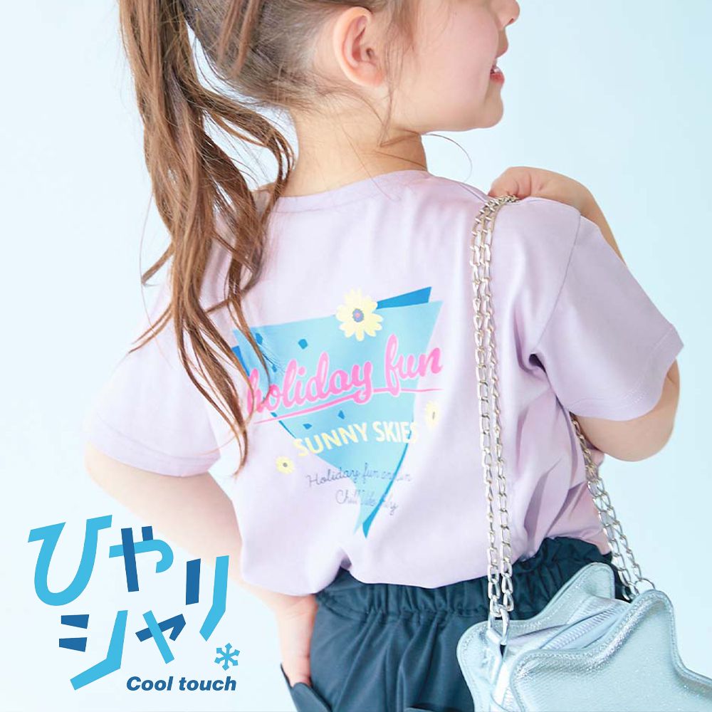 吸汗速乾涼感 女孩印花短袖上衣-倒三角-紫丁香